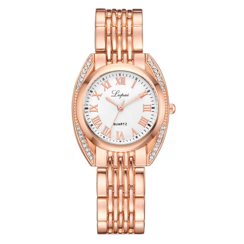 LVPAI Fashion Women Roman Numerals Alloy Strap Watch Casual Quartz Wristwatch(Rose Gold+White)