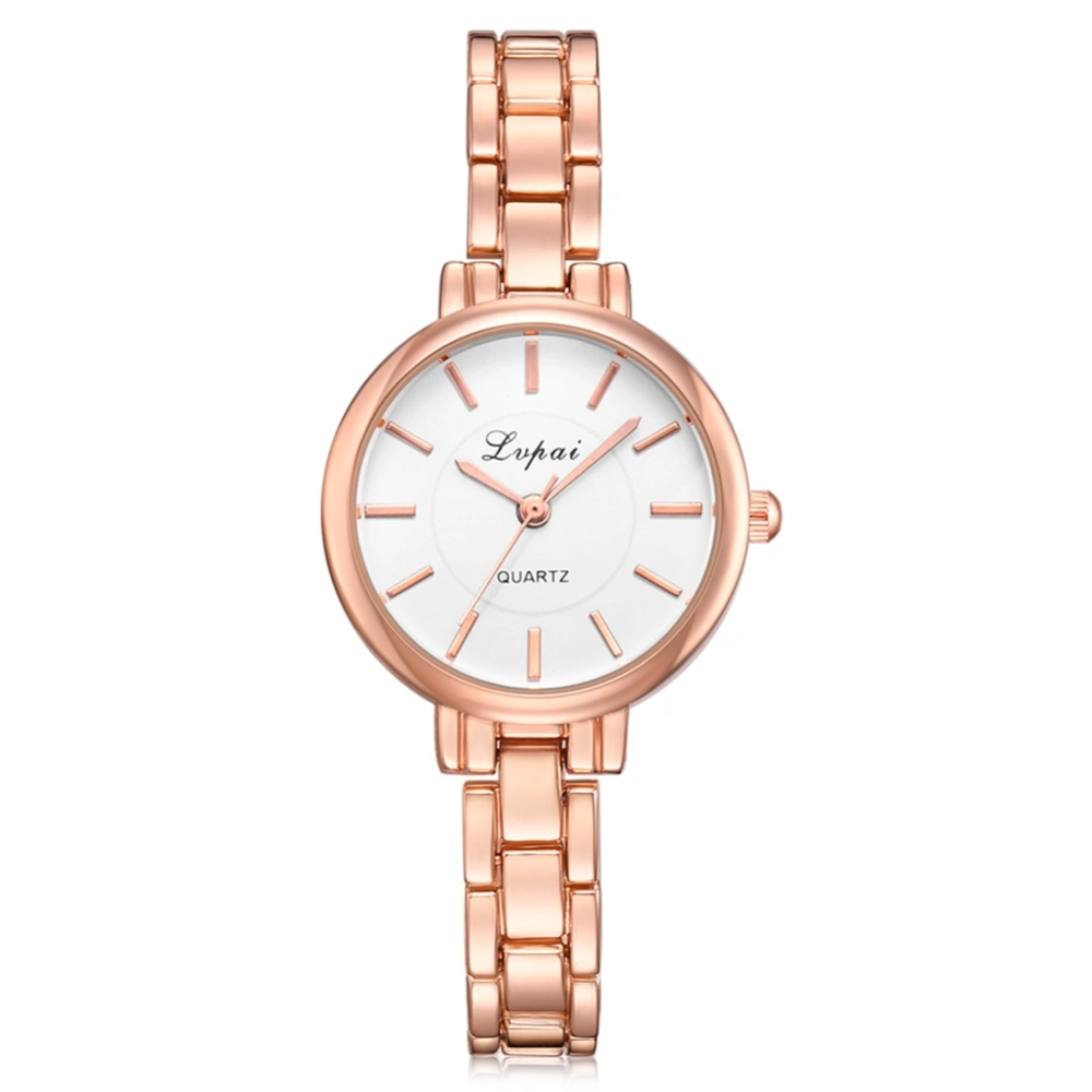 LVPAI Women Slim Strap Bracelet Watch Alloy Quartz Wristwatch (Rose Gold White Dial)