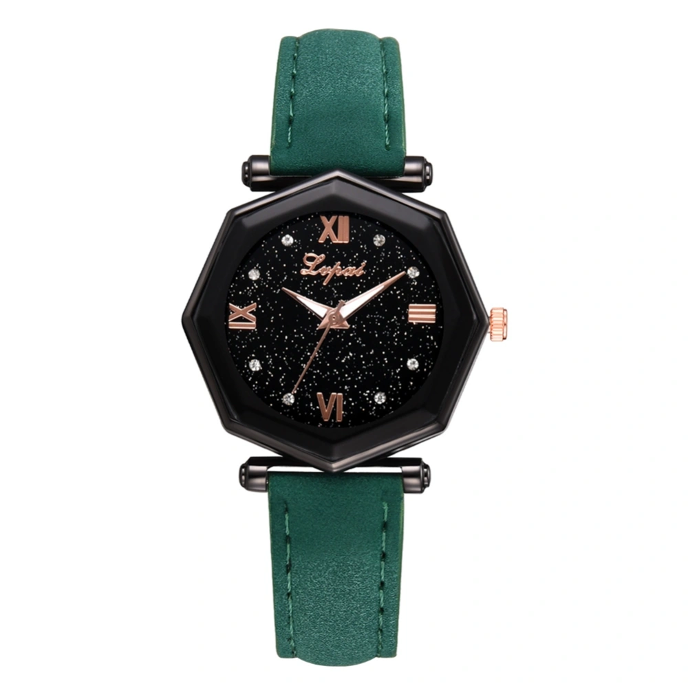 LVPAI Simple Fashion PU Strap Women Lady Watch Quartz Wristwatch(Green)