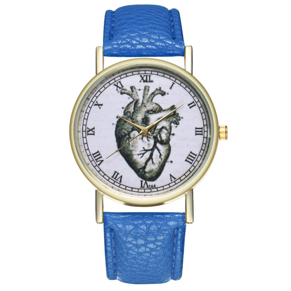 Zhoulianfa Fashionable Minimalist Style Heart Pattern PU Strap Quartz Wristwatch(Blue)