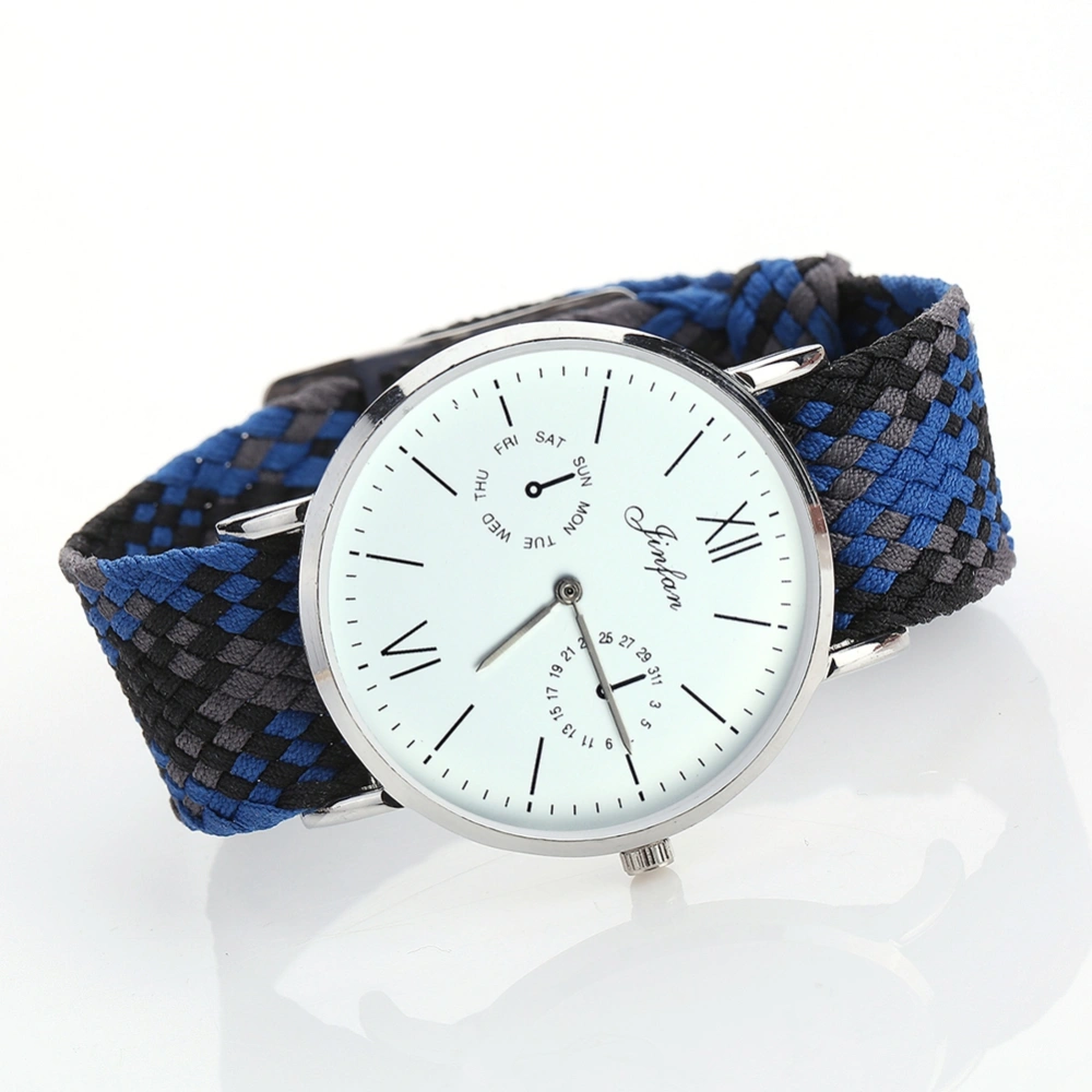 Ethnic Style Quartz Watch Woven Strap Decoration Men Women Wristwatch (Blue Gray)