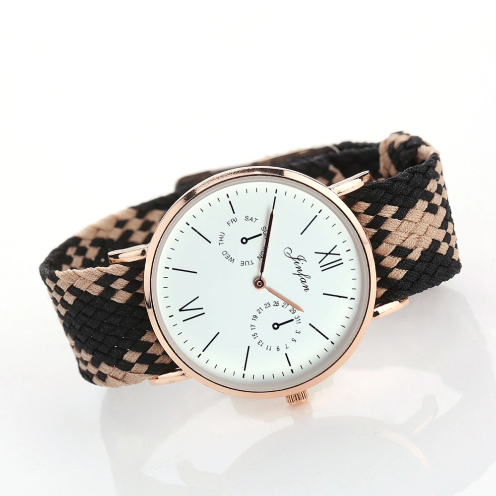 Ethnic Style Quartz Watch Woven Strap Decoration Men Women Wristwatch (Beige)