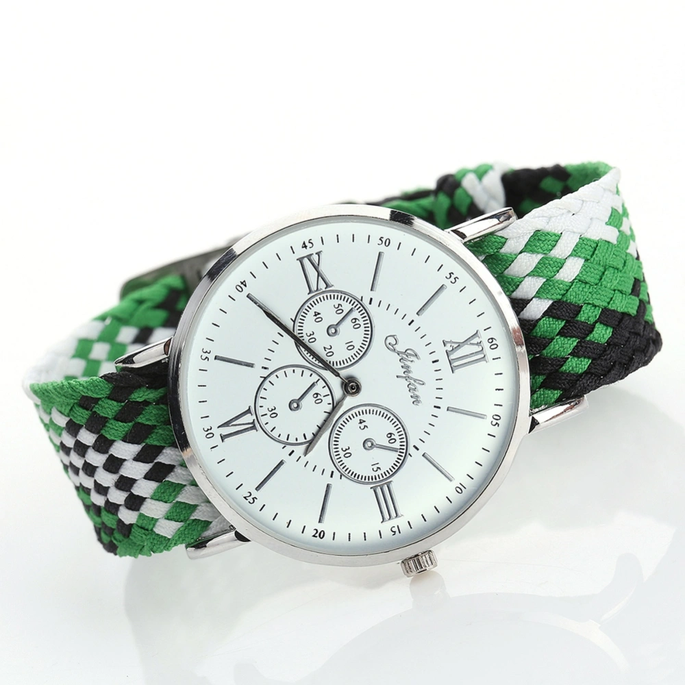 Ethnic Style Quartz Watch Woven Strap Decoration Men Women Wristwatch (White Green)