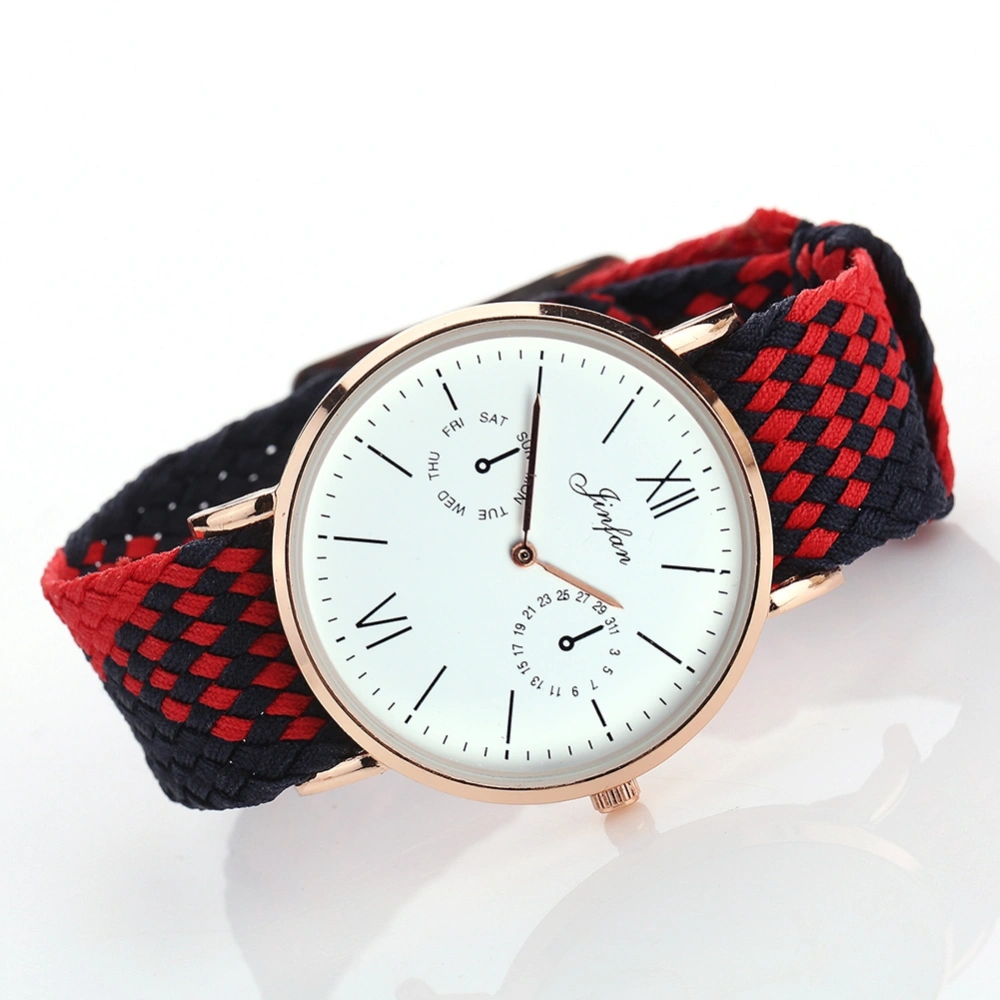 Ethnic Style Quartz Watch Woven Strap Decoration Men Women Wristwatch (Red)