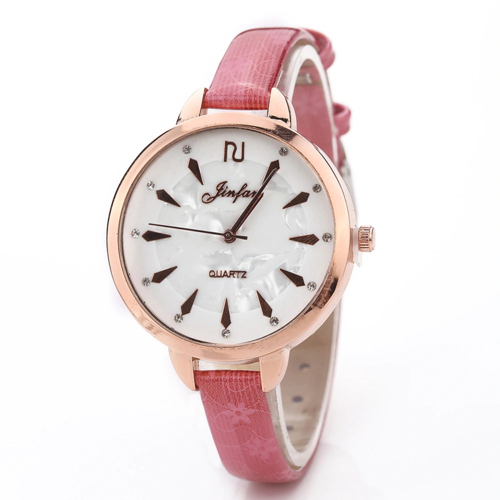 Fashion Women Slim PU Strap Rhinestone Dial Watch Alloy Quartz Wristwatch (Pink)