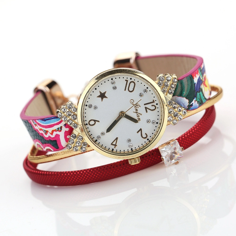 Fashion Hip-Hop Style Woman Quartz Wristwatch Ultra Thin Bracelet Strap Watch (Red)