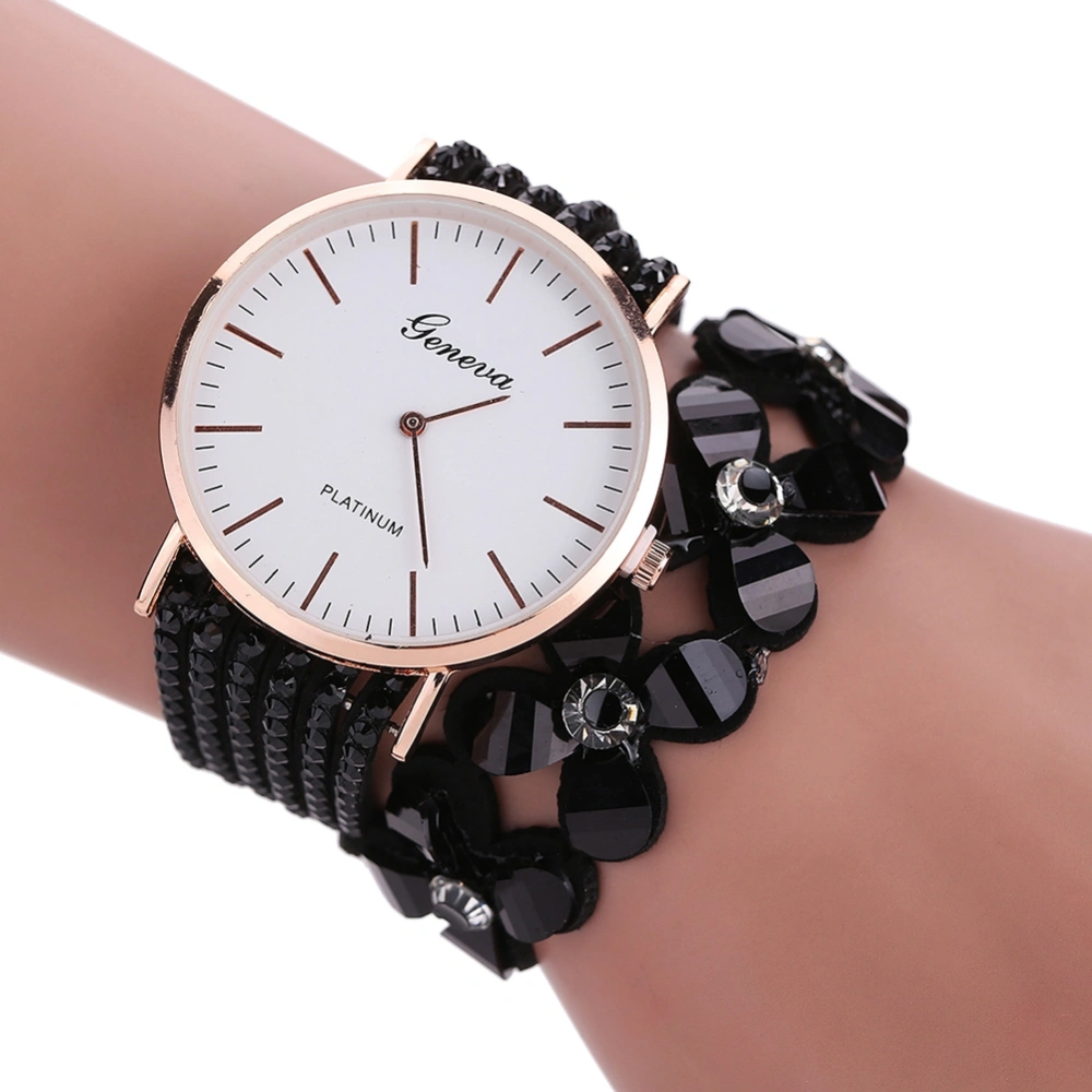 Ethnic Style Women Retro Fashion Dreamcatcher Twining Multilayer Alloy Quartz Watch (Black)