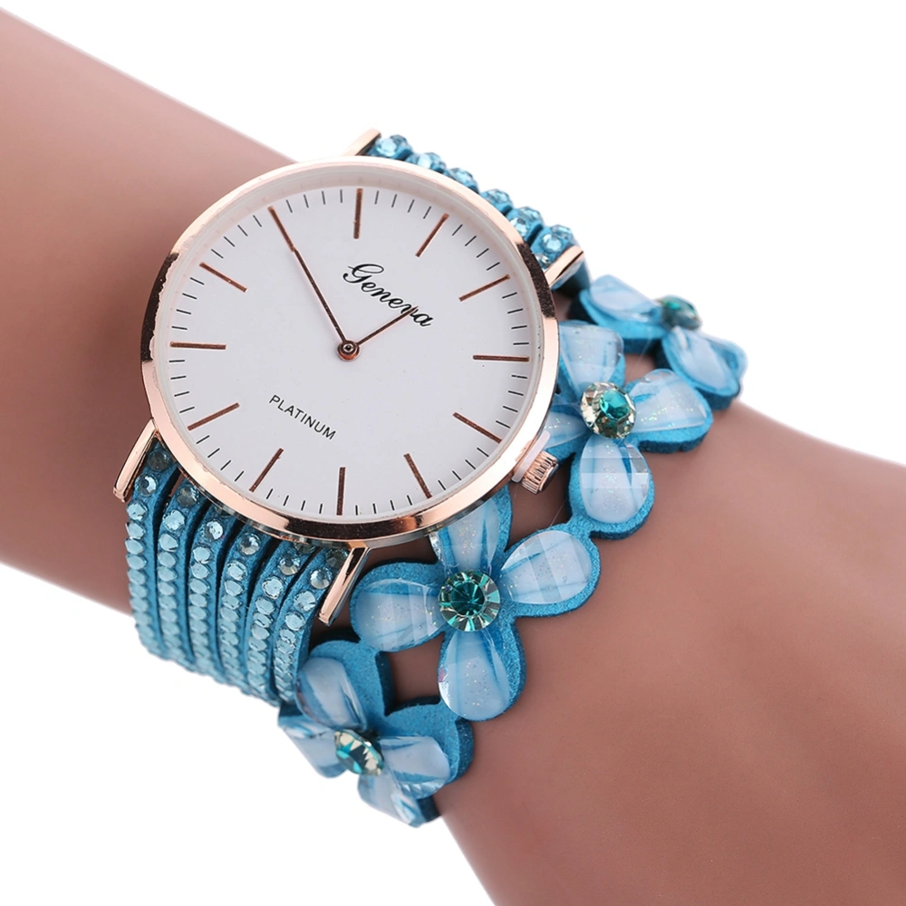 Ethnic Style Women Retro Fashion Dreamcatcher Twining Multilayer Alloy Quartz Watch (Sky Blue)