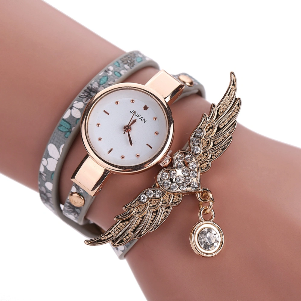 Woman Rhinestones Quartz Wristwatch Multi Layers Wings Bracelet Watch (3#)