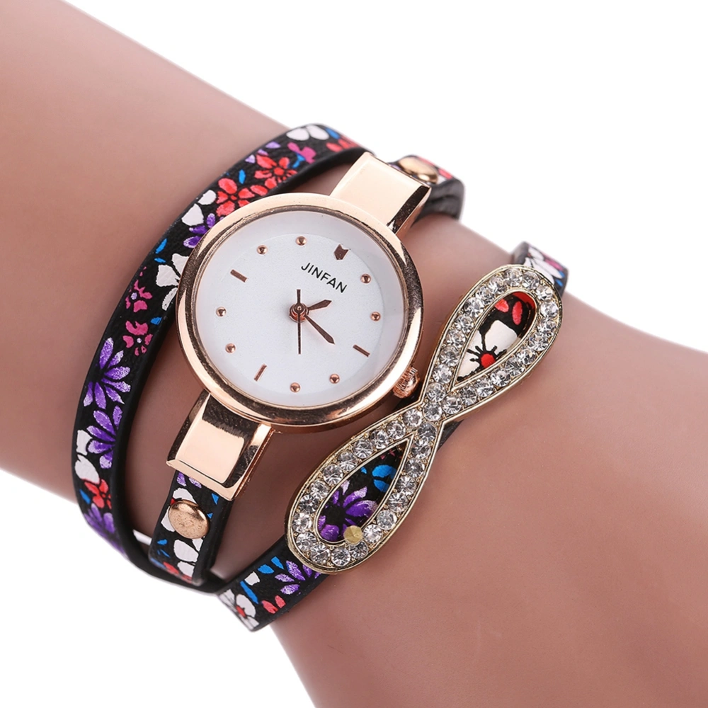 Fashion Woman Rhinestones Quartz Wristwatch Multi Layers Wings Bracelet Watch (#1)