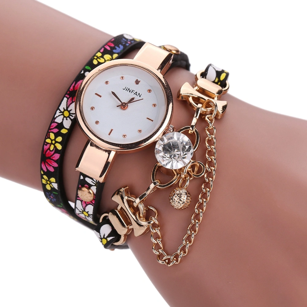 Woman Rhinestones Pendant Bracelet Watch Multi Layers Quartz Wristwatch (1#)