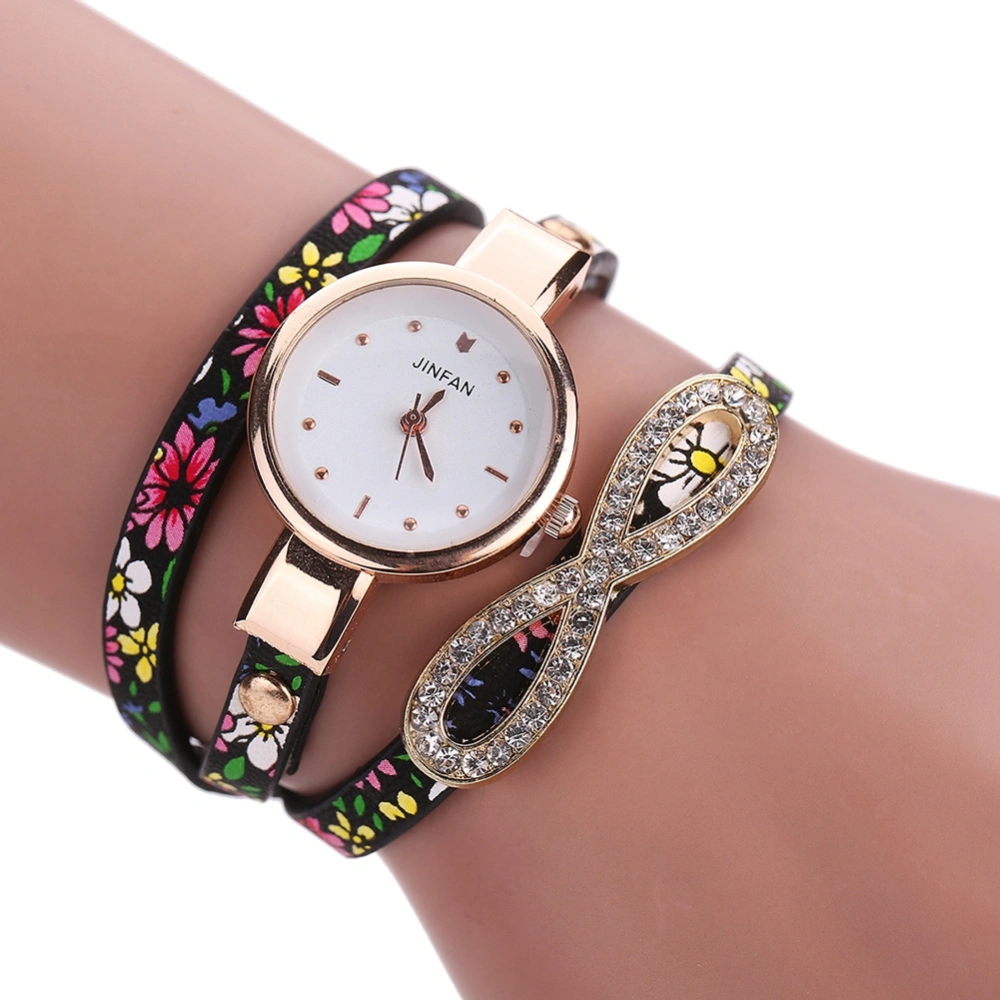 Fashion Woman Rhinestones Quartz Wristwatch Multi Layers Wings Bracelet Watch (#5)