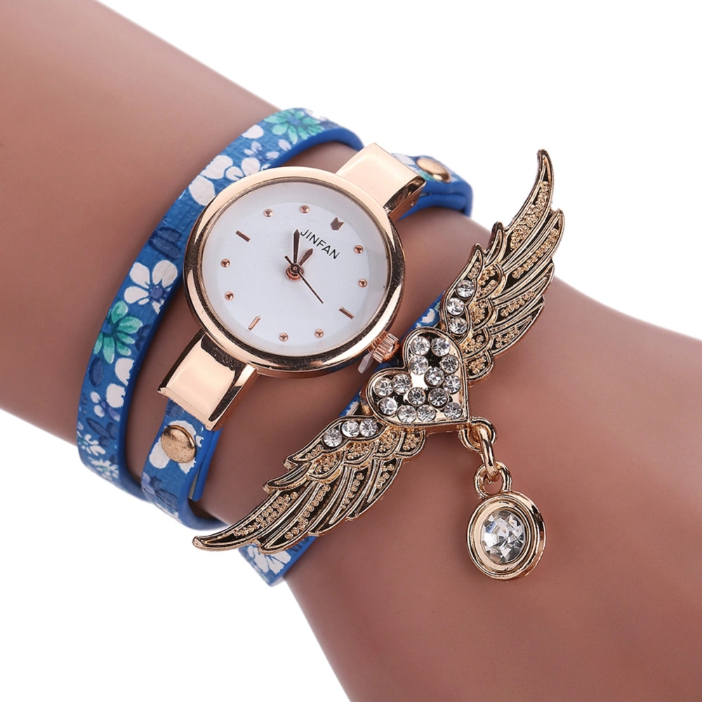 Woman Rhinestones Quartz Wristwatch Multi Layers Wings Bracelet Watch (4#)