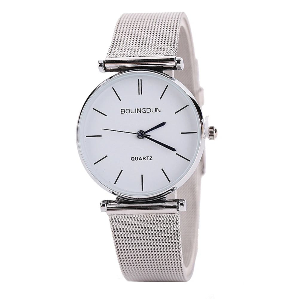 Fashion Mesh Belt Quartz Watch Roman numeral Big Round Dial Casual Unisex Watch (Silver Big)