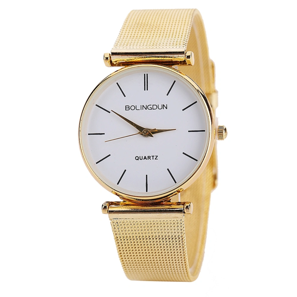 Fashion Mesh Belt Quartz Watch Roman numeral Big Round Dial Casual Unisex Watch (Gold Big)