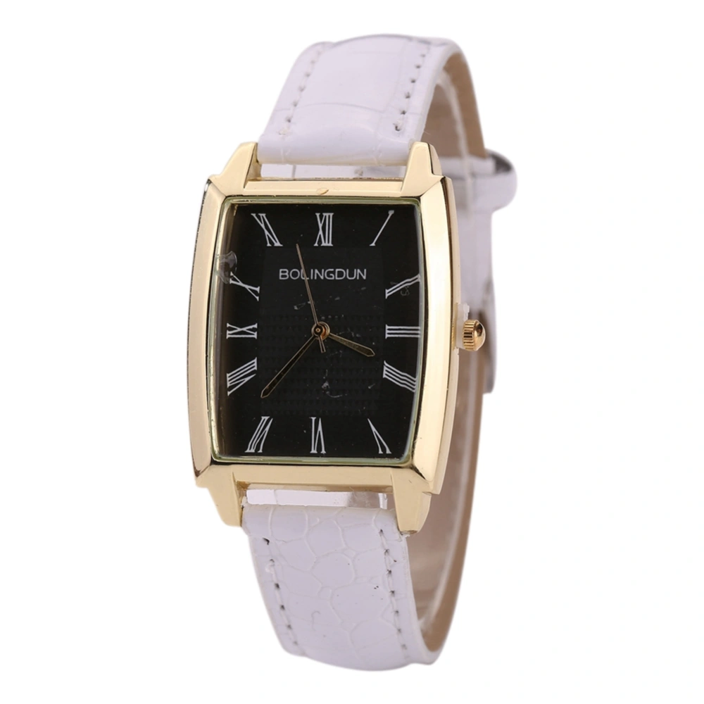 Fashion Business Square Dial Quartz PU Leather Belt Wristwatch Watch(White Strap Black Dial)