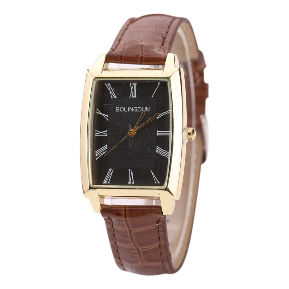 Fashion Business Square Dial Quartz PU Leather Belt Wristwatch Watch(Brown Strap Black Dial)