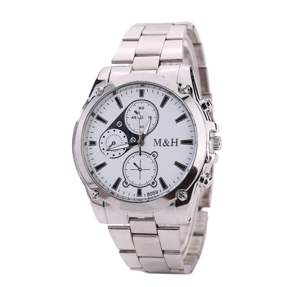 Business Men Outdoor Sport Watch Alloy Strap Quartz Analog Wristwatch (Silver White Dial)