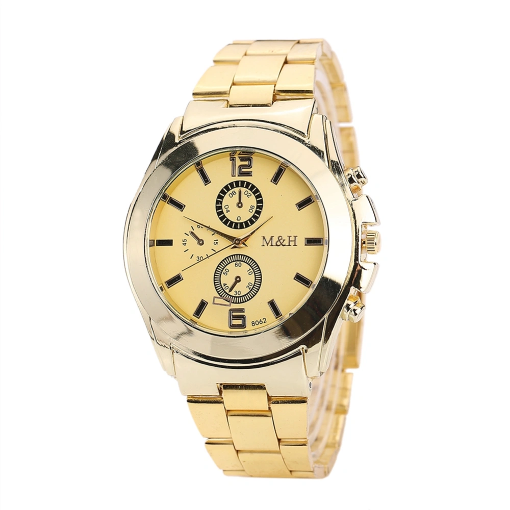 Business Casual Alloy Strap Quartz Analog Watch Wristwatch for Men (Gold Gold Dial)