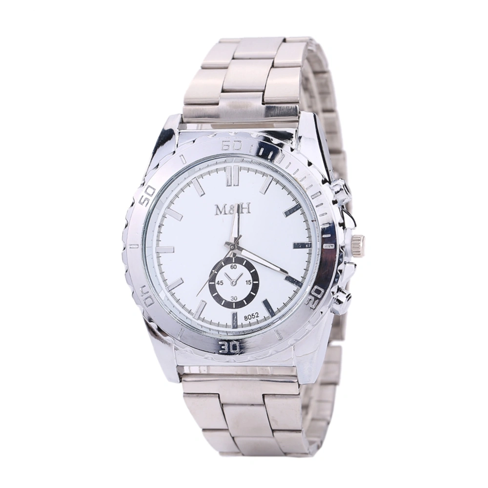 Men Business Casual Alloy Strap Quartz Watch Wristwatch (Silver White Dial)