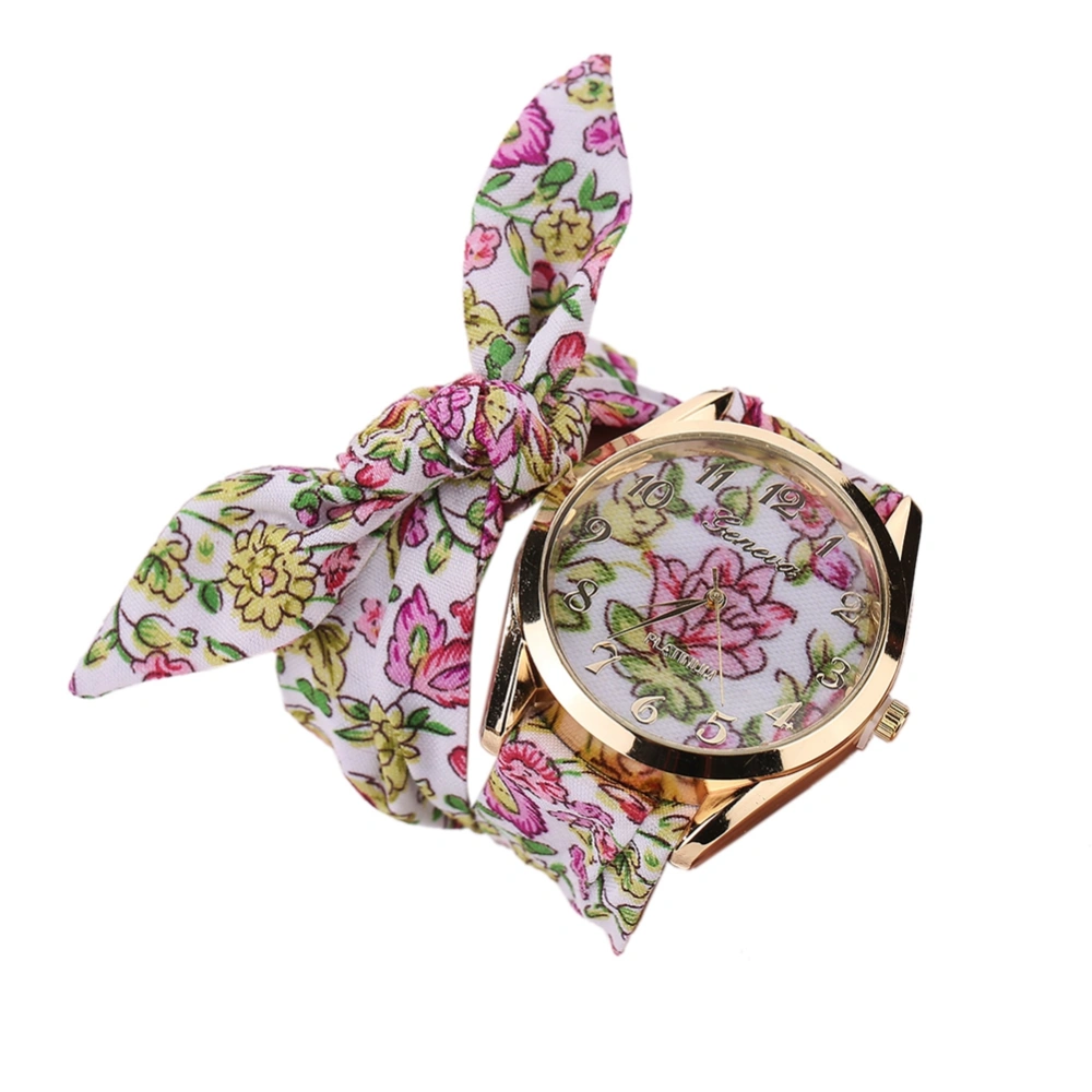 Fashion Women Floral Cloth Strap Alloy Quartz Watch Casual Wristwatch Gift (#1)