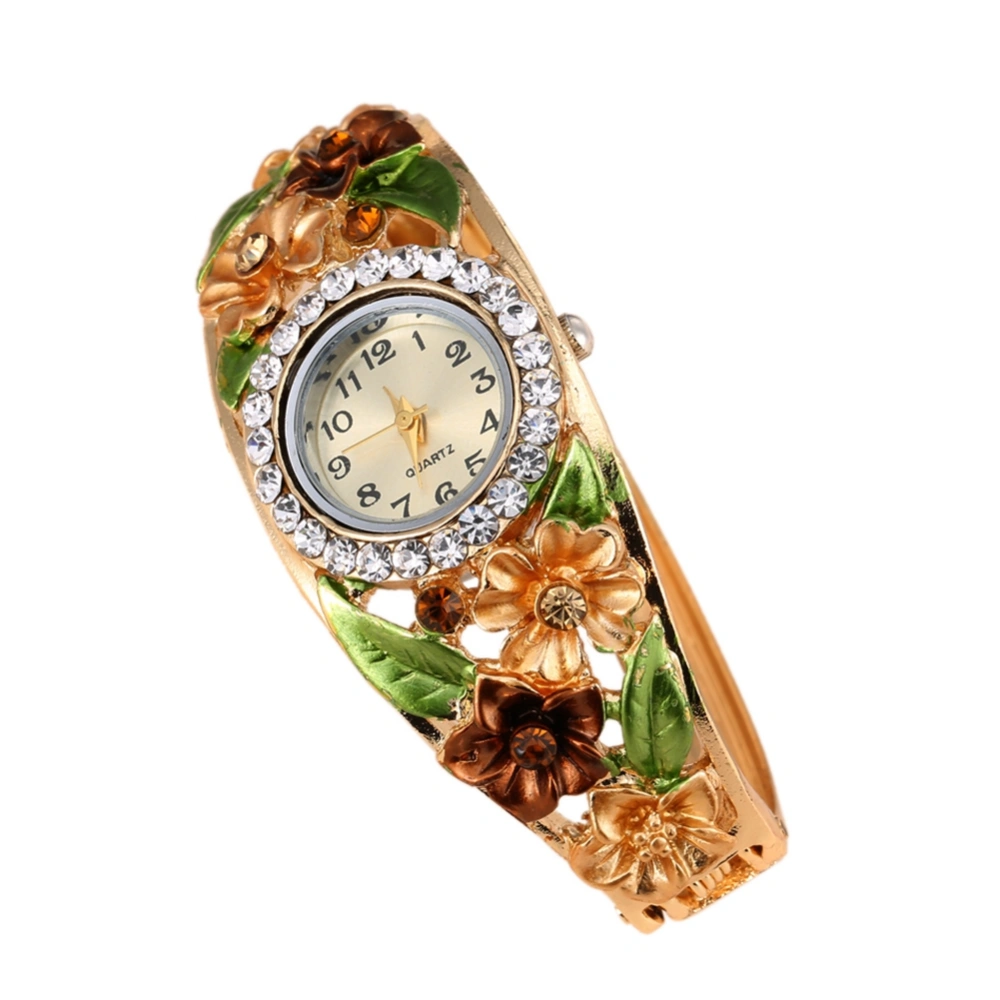 Elegant Fashionable Women Quartz Watch Rhinestones Alloy Bangle Wristwatch (#3)