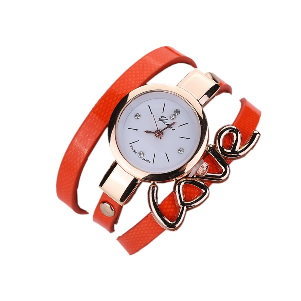 Women Ethnic Style Fashion Bracelet Watch Twining Multilayer Alloy Quartz Watch (Orange)