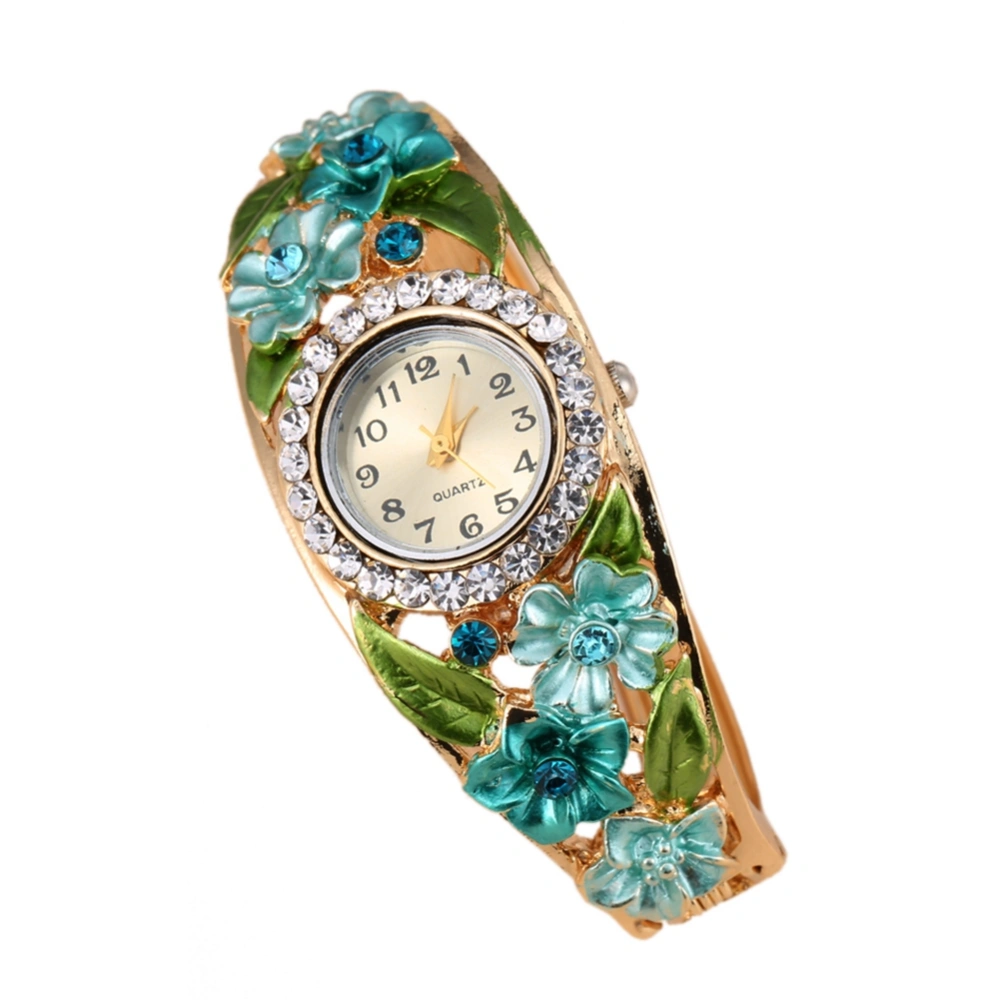 Elegant Fashionable Women Quartz Watch Rhinestones Alloy Bangle Wristwatch (#5)