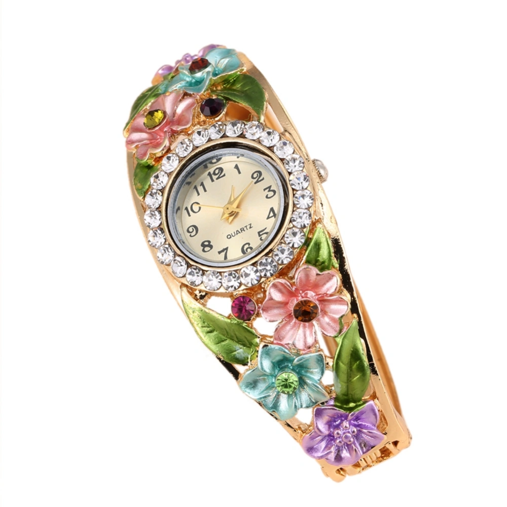 Elegant Fashionable Women Quartz Watch Rhinestones Alloy Bangle Wristwatch (#2)