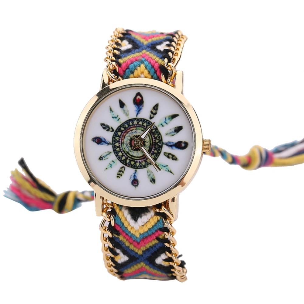 National Style Alloy Band Quartz Watch Colorful Woven Decoration Female Watch (#11)