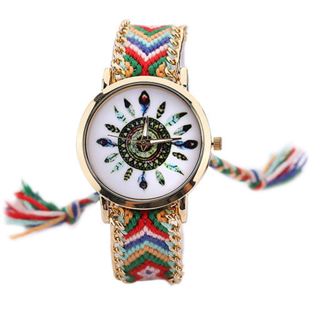 National Style Alloy Band Quartz Watch Colorful Woven Decoration Female Watch (#7)