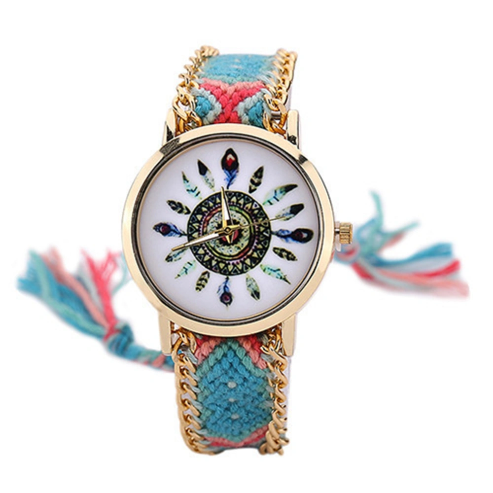 National Style Alloy Band Quartz Watch Colorful Woven Decoration Female Watch (#3)