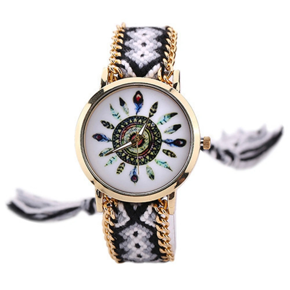 National Style Alloy Band Quartz Watch Colorful Woven Decoration Female Watch (#4)