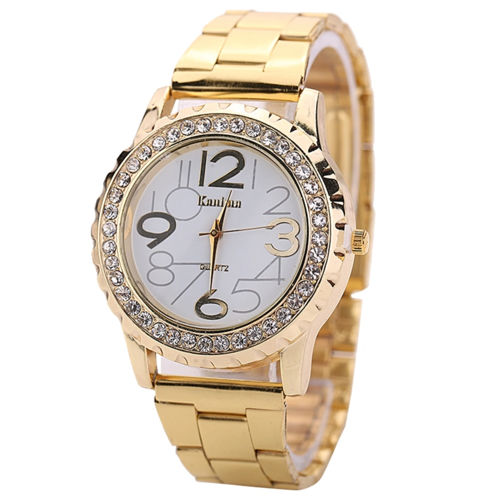 Fashion Steel Band Quartz Watch Rhinestone Decoration Business Female Watch (Gold)