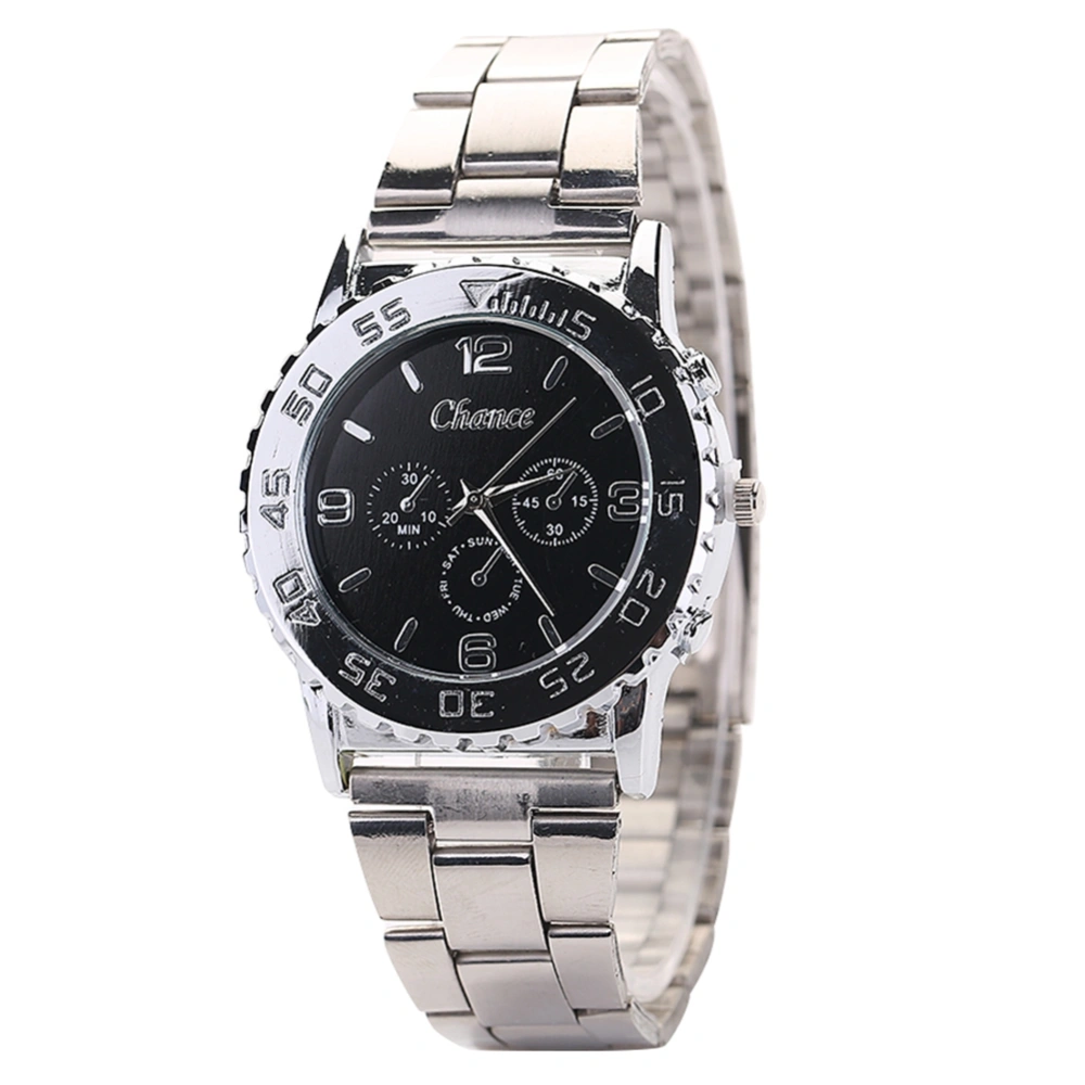 Casual Fashionable Men Round Alloy Belt Quartz Wristwatch Watch(Black)