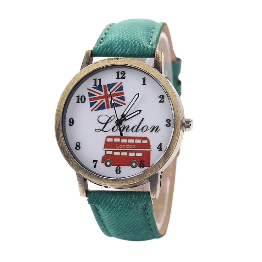 Fashionable Vintage Car Pattern Women Jean Strap Quartz Wristwatch(Green)