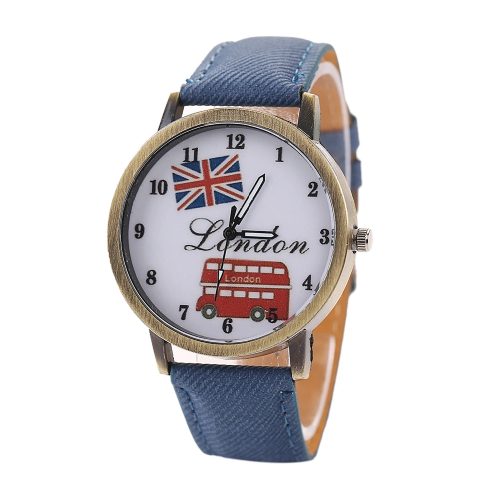 Fashionable Vintage Car Pattern Women Jean Strap Quartz Wristwatch(Royalblue)