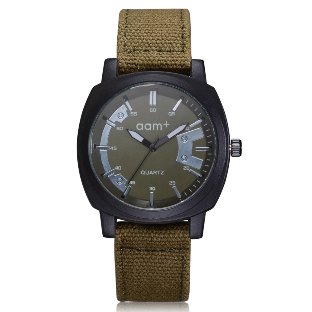 Personality Canvas Band Quartz Watch Solid Color Big Round Dial Male Watch (Green)