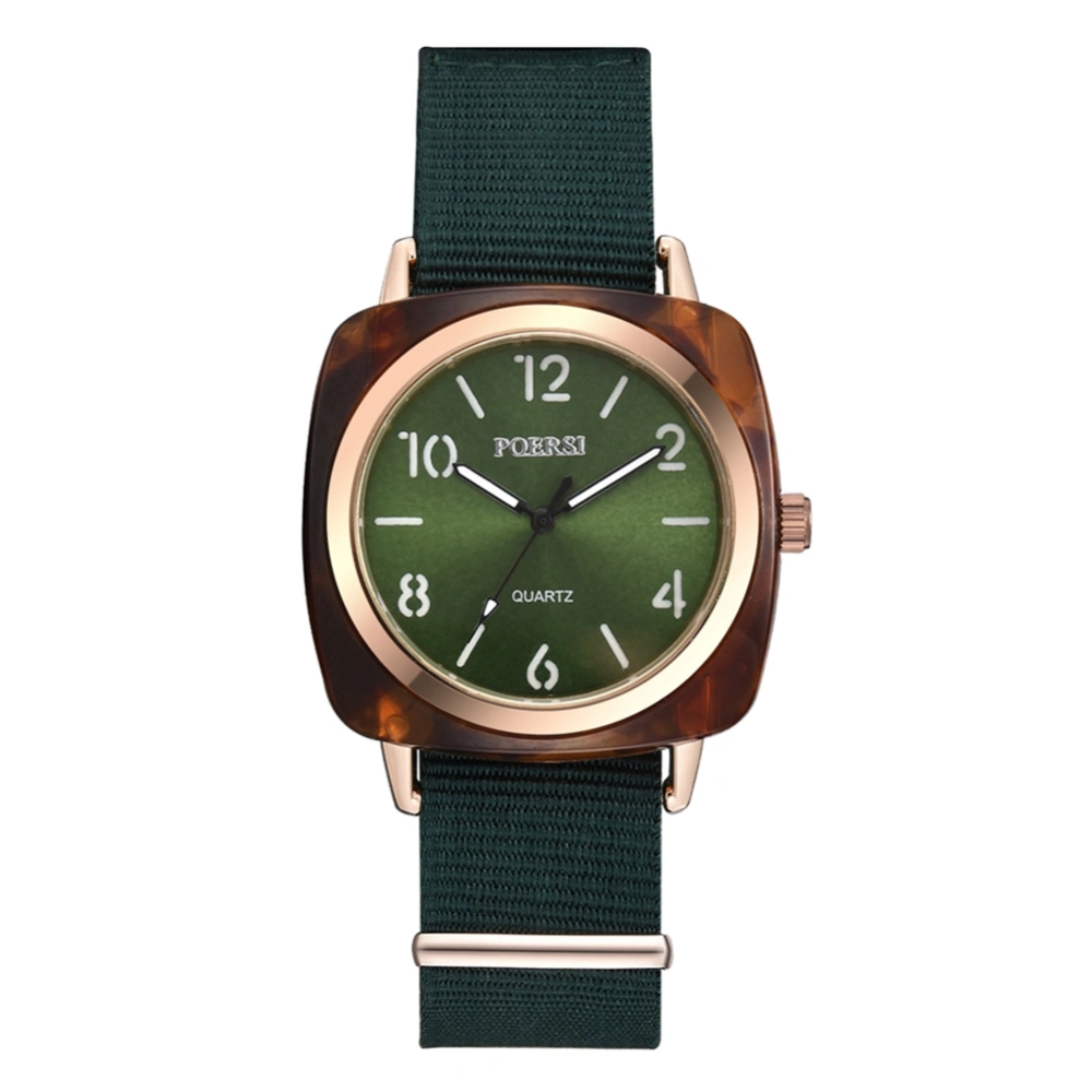 Women Casual Alloy Quartz Watch Square Resin Case Nylon Strap Wristwatch (Green)