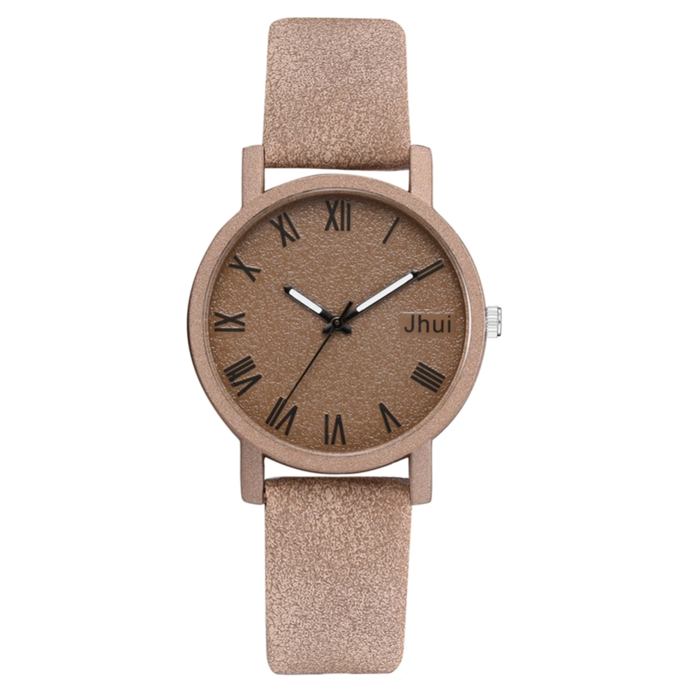 Simple Women Watch Round Dial PU Strap Alloy Quartz Watch Wristwatch (Coffee)