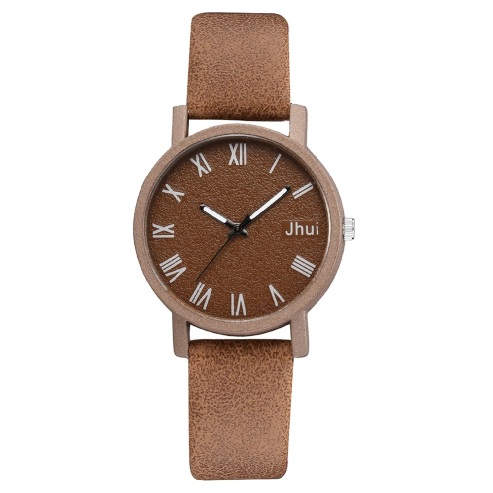 Simple Women Watch Round Dial PU Strap Alloy Quartz Watch Wristwatch (Brown)