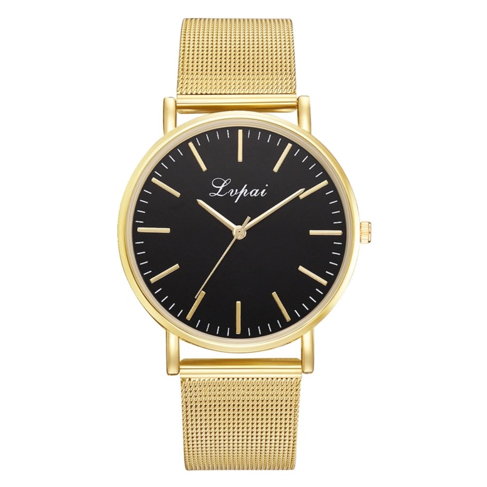 LVPAI Casual Fashionable Women Watch Alloy Mesh Belt Wristwatch(Golden Black Dial)