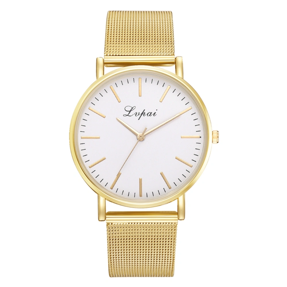 LVPAI Casual Fashionable Women Watch Alloy Mesh Belt Wristwatch(Golden White Dial)