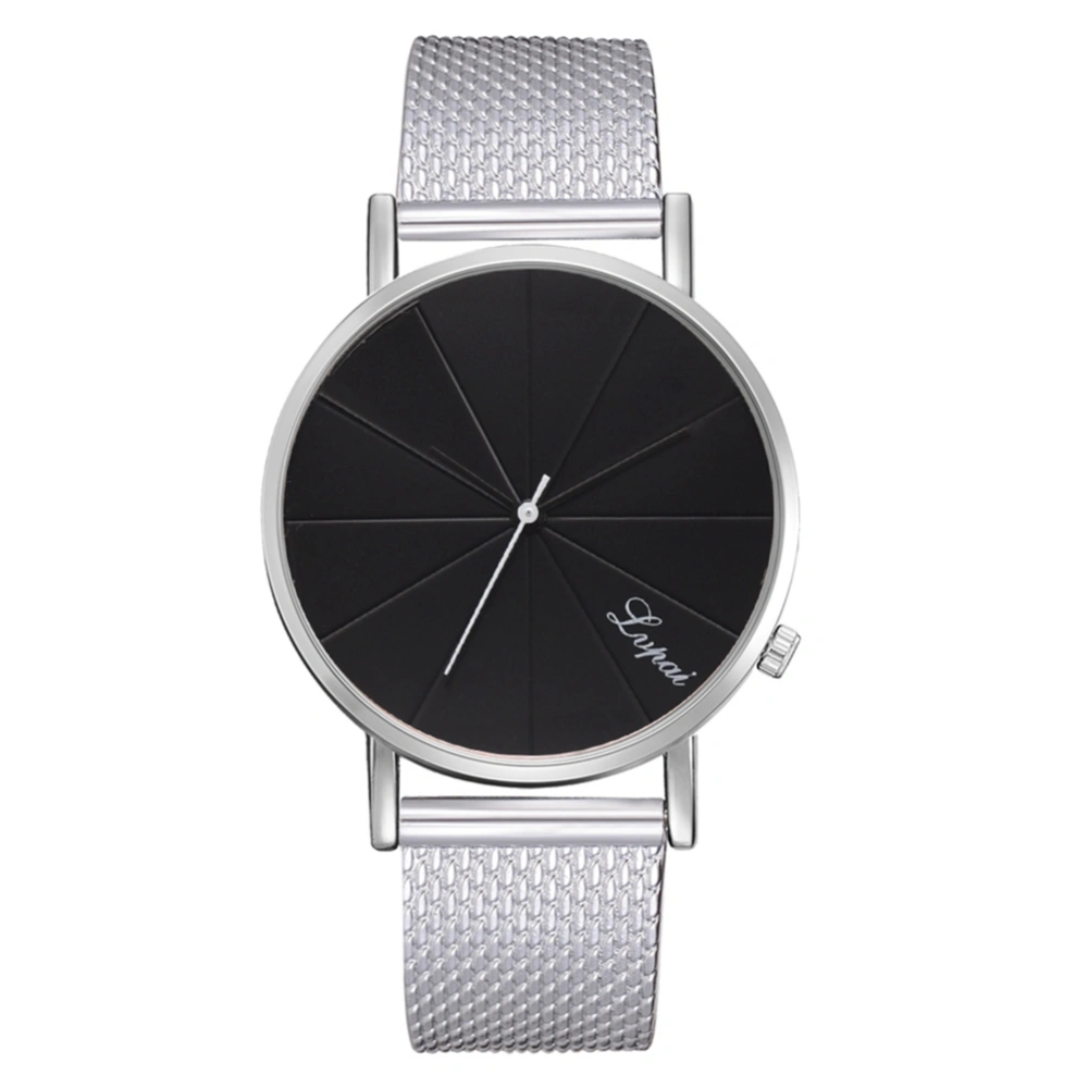 LVPAI Silicone Band Quartz Simple Design Solid Color Dial Female Watch (Silver Black)