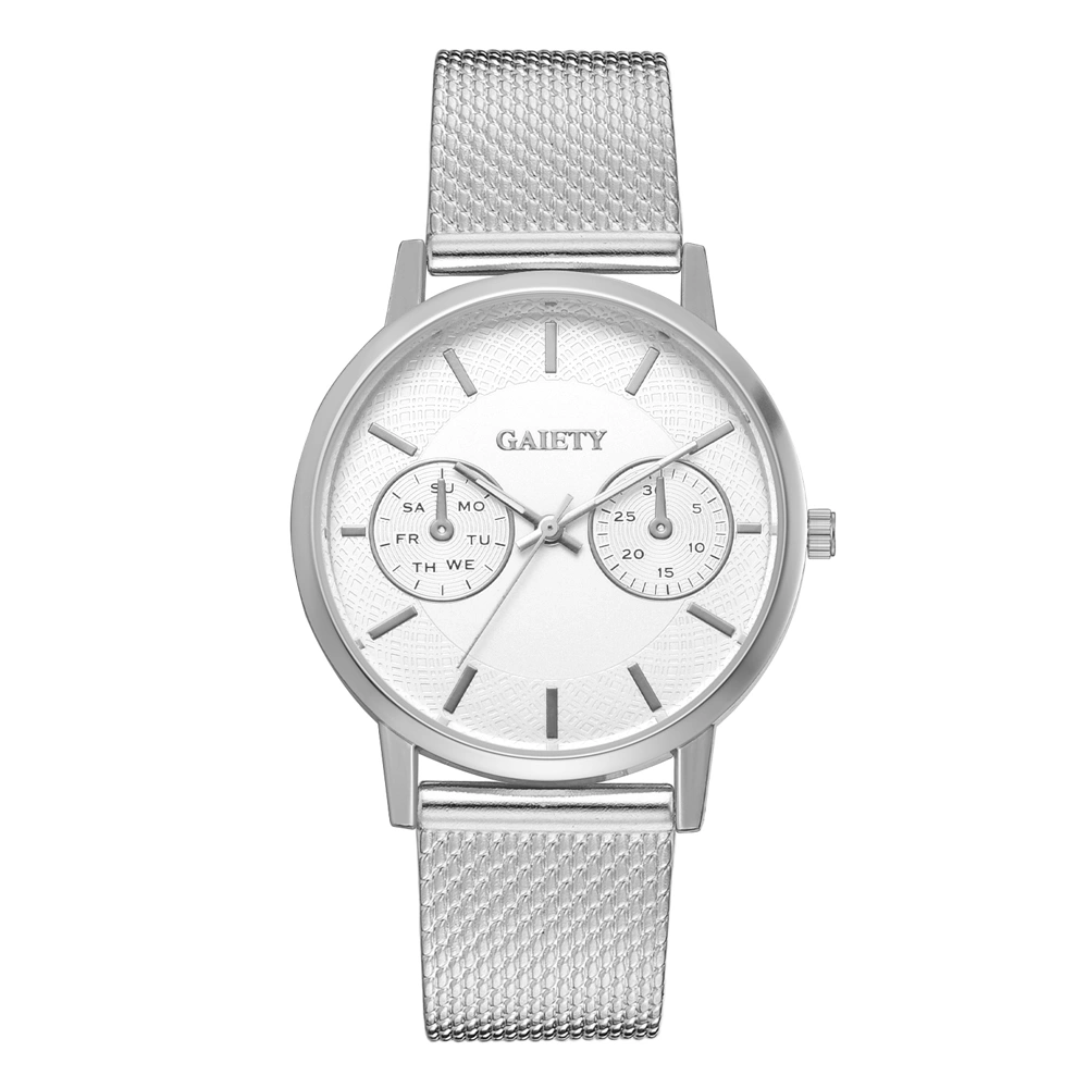 GAIETY Casual Men Women Couple Watch Alloy Mesh Belt Watch Wristwatch (Silver)