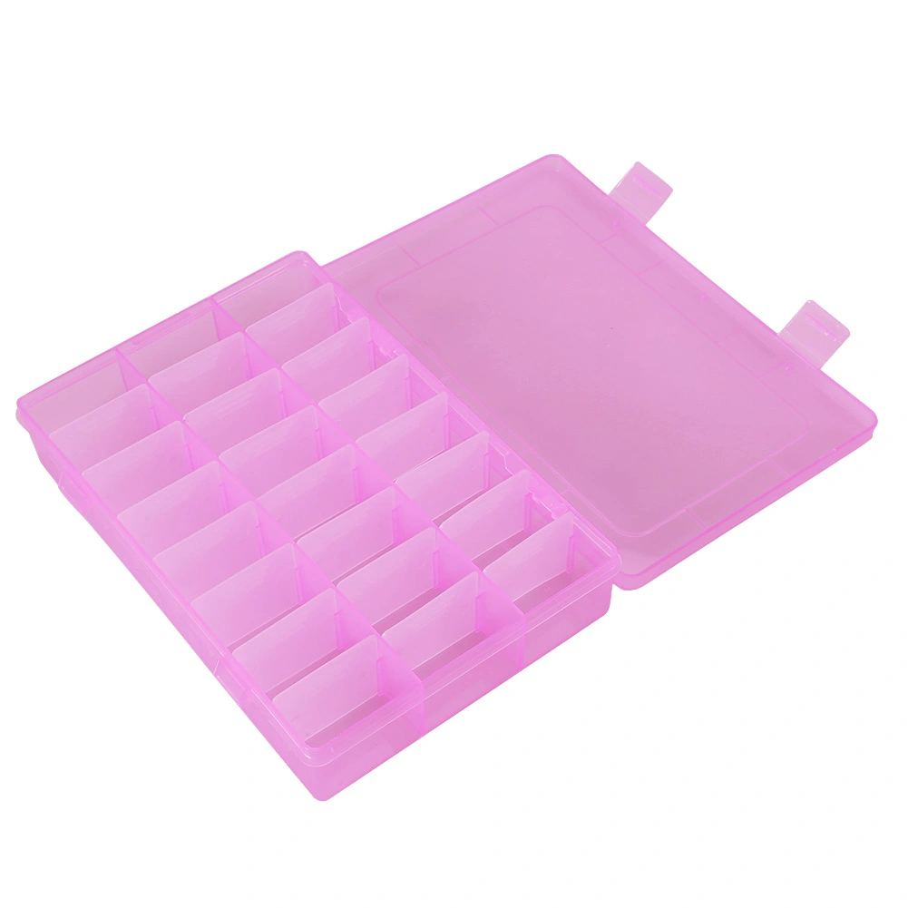 24 Grids Plastic Jewelry Adjustable Box Detachable Organizer Beads Earrings Storage Case (Pink)