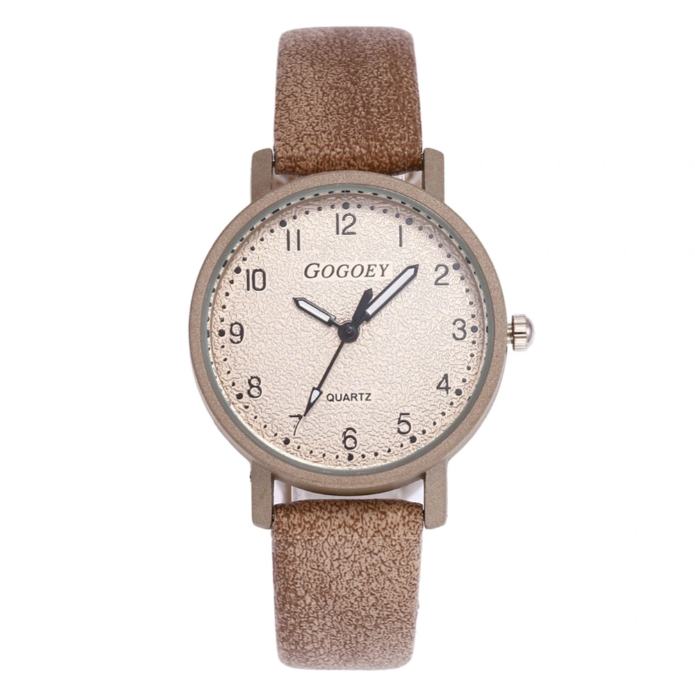 Fashion PU Leather Band Quartz Watch Simple Numeral Dial Patter Female Watch (Khaki)