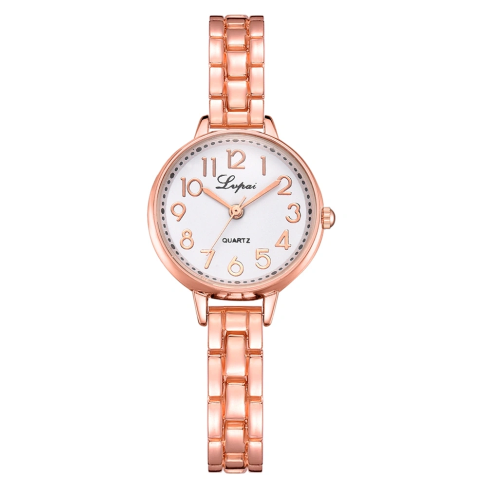 LVPAI Fashion Alloy Watch Delicate Women Round Dial Quartz Wristwatch Gold White