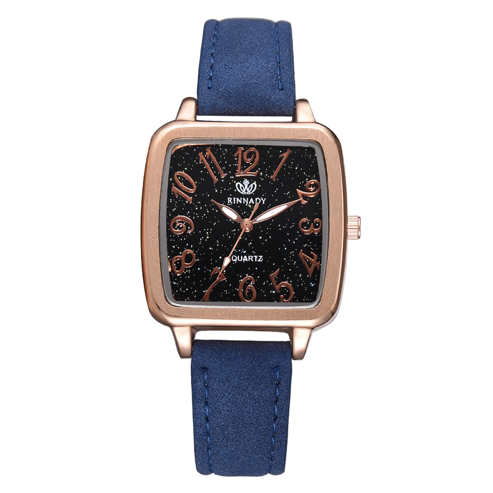 Classic Elegant Luxury Dial Casual Adjustable PU Strap Quartz Analog Wristwatch Watch (Blue)