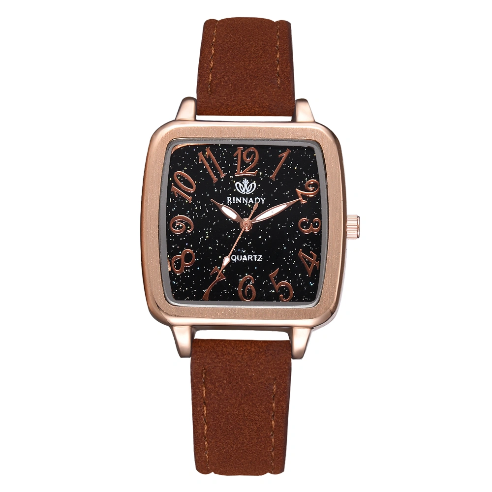 Classic Elegant Luxury Dial Casual Adjustable PU Strap Quartz Analog Wristwatch Watch (Brown)